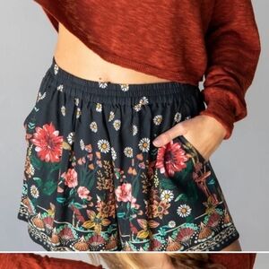 Natural Life Black Shorts with Mushroom Print